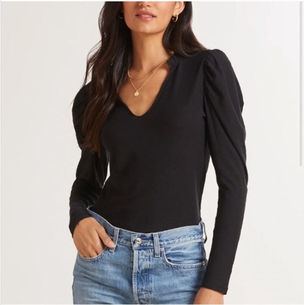 Nation LTD Tamira Elizabethan Tee in Jet Black Puff Sleeve Whimsygoth size S